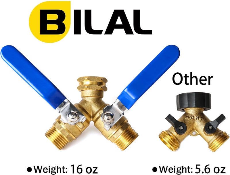BILBAL Garden Hose Splitter 2 Way Heavy Duty, Brass Faucet Adapter With Long Handle For Gardening Water Hose Shut Off Valve Hose Connector Fittings Outdoor Water Spigot Hose Bib Y Splitter - Image 3